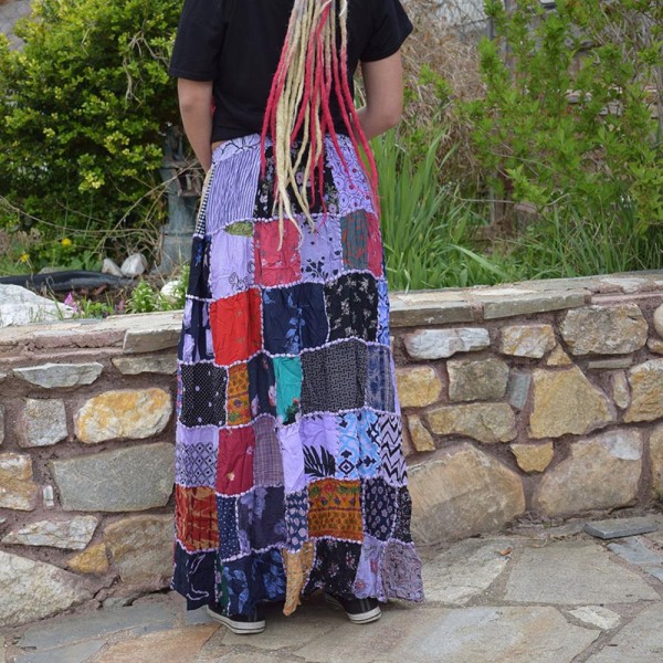 Φούστα Patchwork μπορντό-μπλε