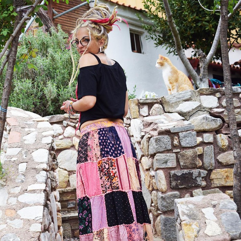 Φούστα Patchwork ροζ