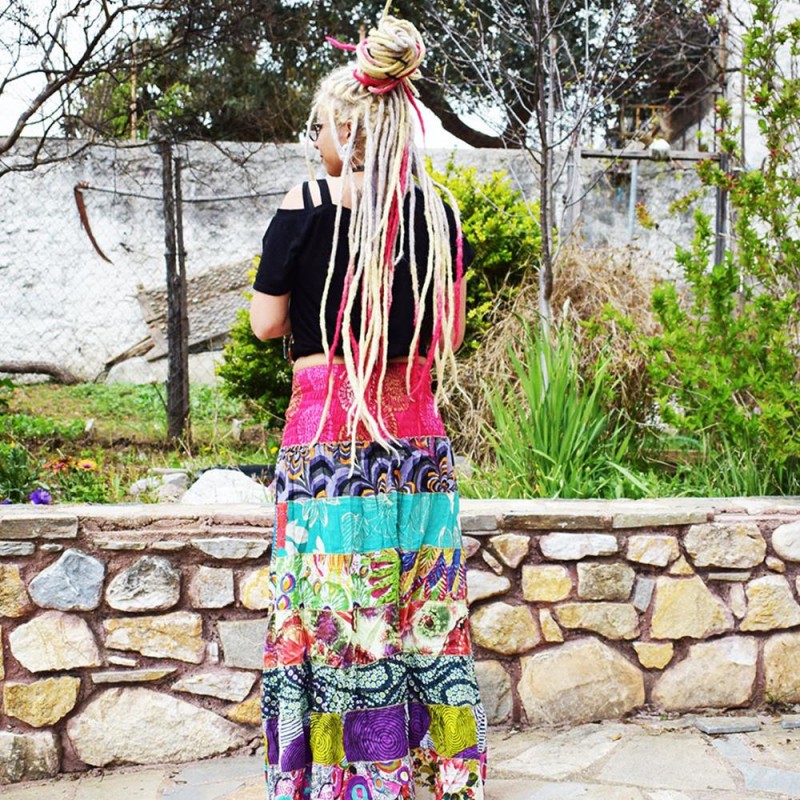 Φούστα Patchwork πολύχρωμη λουλούδια