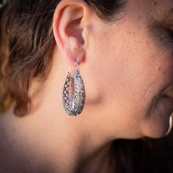 Σκουλαρίκια χειροποίητα από άσπρο μέταλλο Boho 