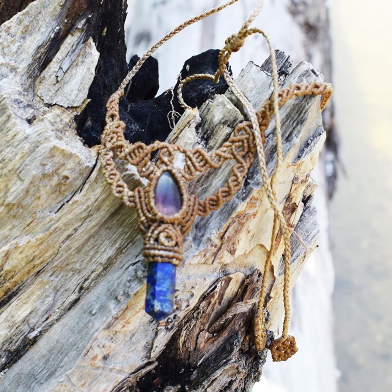 Μακραμέ  λαιμού λάπι λαζούλι με φθορίτη Μιρέλα